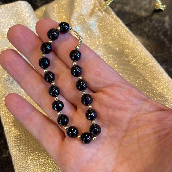 ❤️LAST CALL! ONYX & 14KT BRACELET, ONYX BEADS W/REAL GOLD BEADS & CLASP EUC - Picture 11 of 16